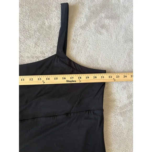 Good American Black Midi Dress Sleeveless Stretch Casual Bodycon Size 7