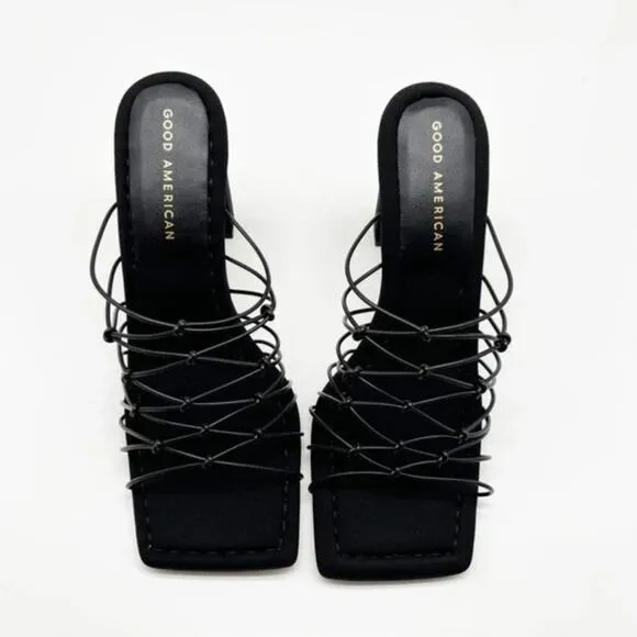 GOOD AMERICAN Womens Shoes Neoprene Strappy Sandal Sz 8 Black Dress Vacation New