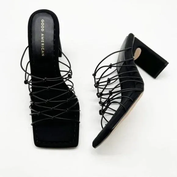 GOOD AMERICAN Womens Shoes Neoprene Strappy Sandal Sz 8 Black Dress Vacation New