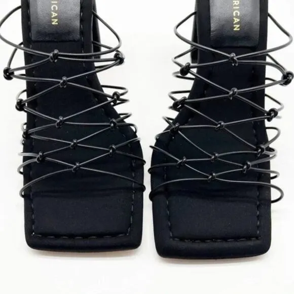 GOOD AMERICAN Womens Shoes Neoprene Strappy Sandal Sz 8 Black Dress Vacation New
