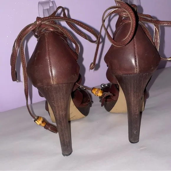 Gucci Size 8B Spring 2007 Horsebit Gladiator Heels Brown Platform