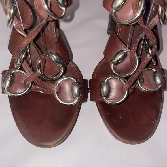 Gucci Size 8B Spring 2007 Horsebit Gladiator Heels Brown Platform