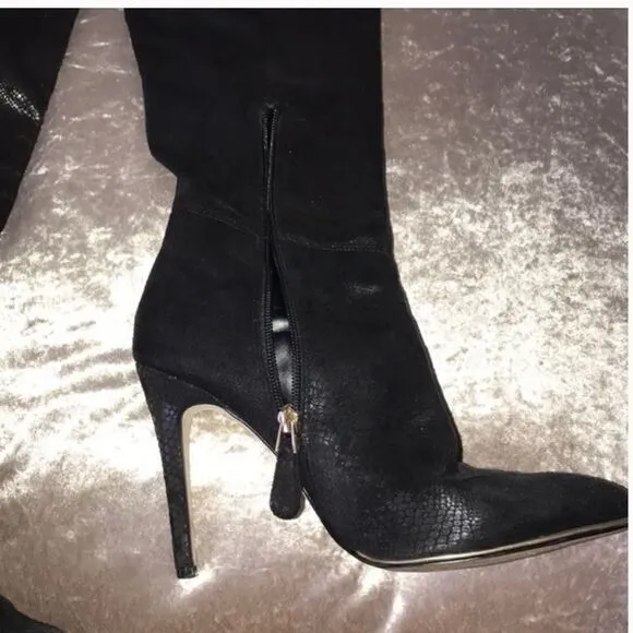 GUESS Black Zonian Fabric Over The Knee Boots