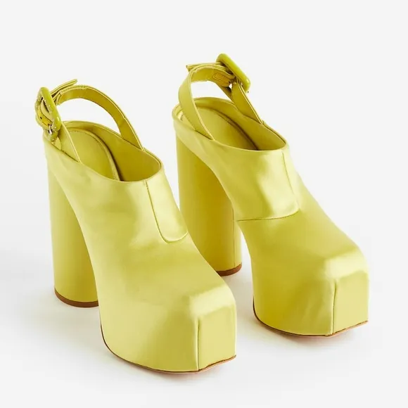 H&amp;m Innovation Bold Yellow Platform Sandals with Chunky Heel. Sz. 37 EU.