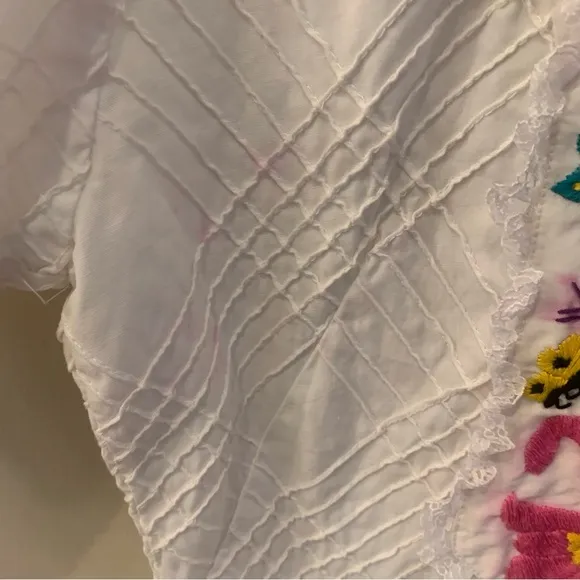 Handmade 70s Vintage Cheesecloth Floral Embroidered Maxi Dress