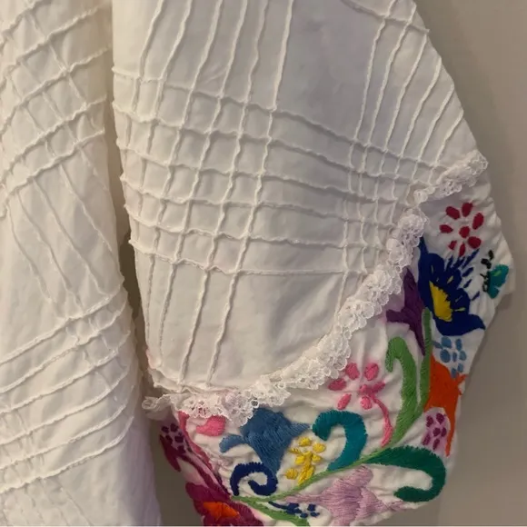 Handmade 70s Vintage Cheesecloth Floral Embroidered Maxi Dress