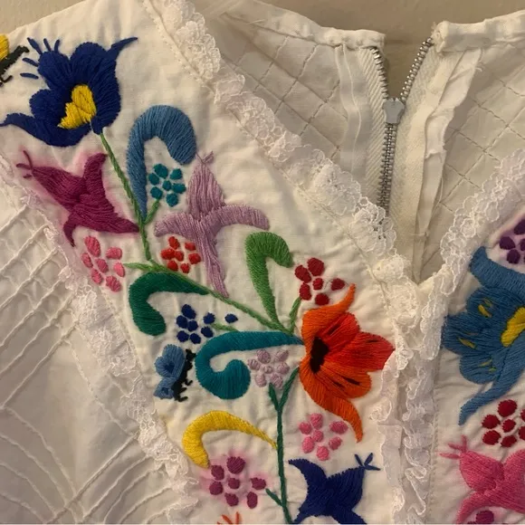 Handmade 70s Vintage Cheesecloth Floral Embroidered Maxi Dress