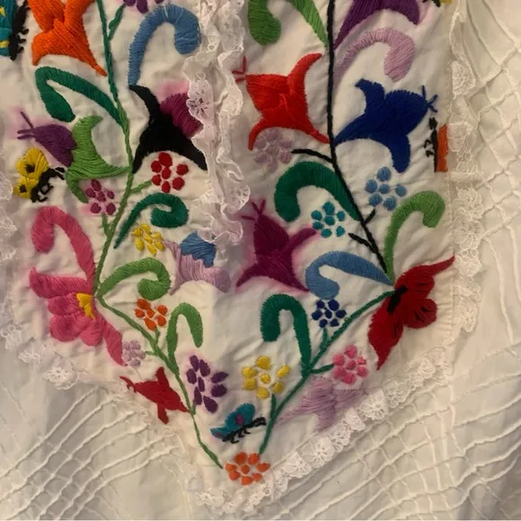 Handmade 70s Vintage Cheesecloth Floral Embroidered Maxi Dress