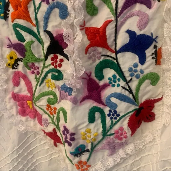 Handmade 70s Vintage Cheesecloth Floral Embroidered Maxi Dress