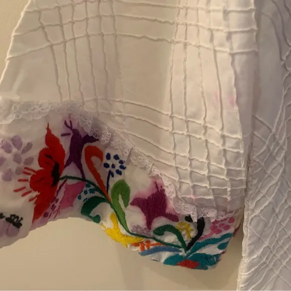 Handmade 70s Vintage Cheesecloth Floral Embroidered Maxi Dress