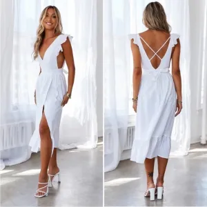 HELLO MOLLY Give Me An Answer Midi Dress White Size 8 NWT