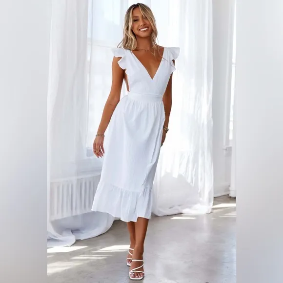 HELLO MOLLY Give Me An Answer Midi Dress White Size 8 NWT