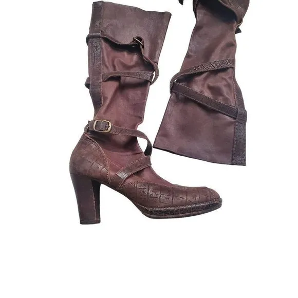 Henry Beguelin Brown Leather Buckle Knee High Boots Women's size 37.5/7.5