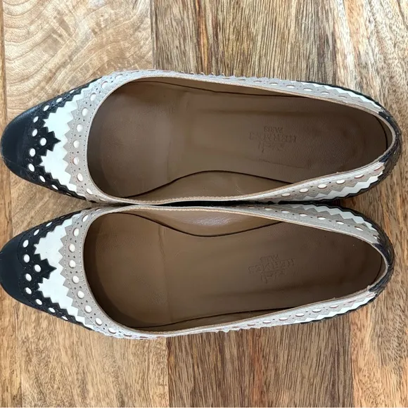 Hermès Leather ballet flats color block western white cream gray 37 US 7 shoes