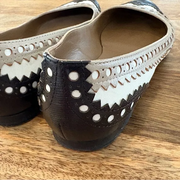 Hermès Leather ballet flats color block western white cream gray 37 US 7 shoes