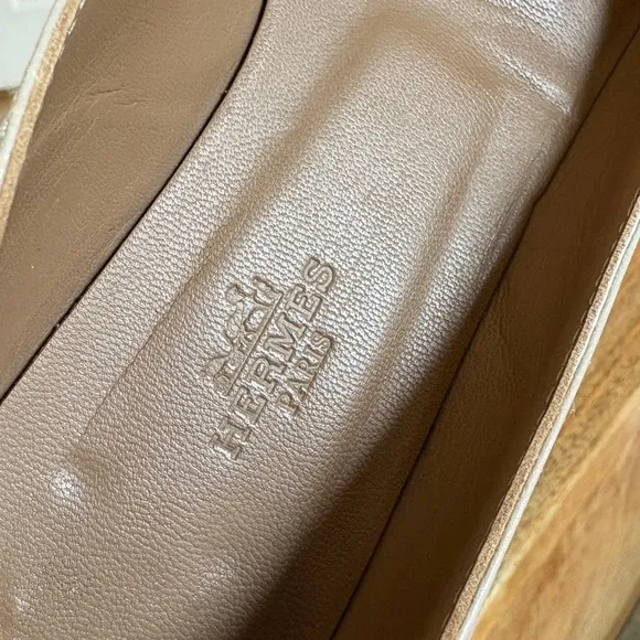 Hermès Leather ballet flats color block western white cream gray 37 US 7 shoes