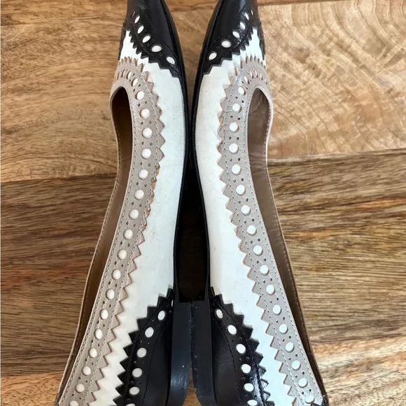 Hermès Leather ballet flats color block western white cream gray 37 US 7 shoes