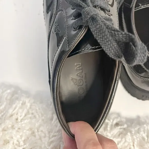 Hogan Classic Metallic Shiny Lace Up Made in Italy Leather 37 Shoes