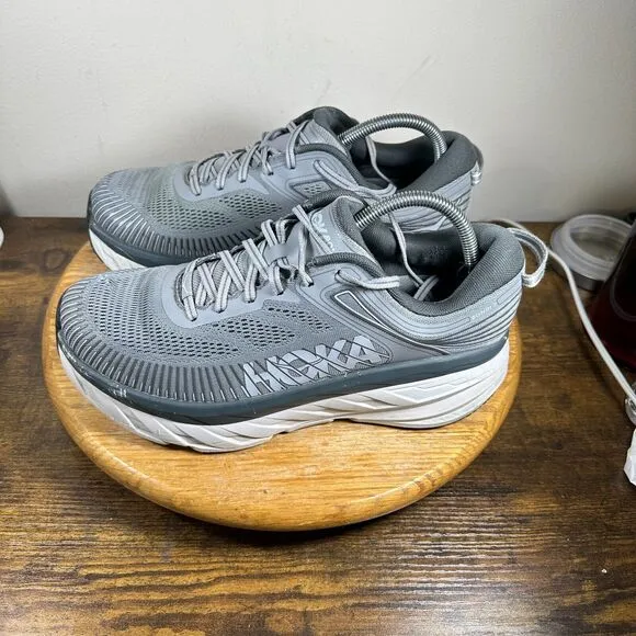 Hoka Bondi‎ 7 Gray White Athletic Sneaker Shoes Men's Size 9 4E 1117033 WDDS
