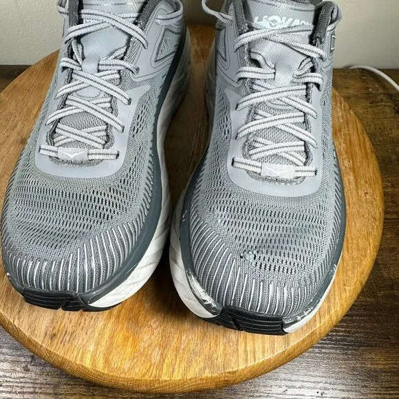 Hoka Bondi‎ 7 Gray White Athletic Sneaker Shoes Men's Size 9 4E 1117033 WDDS