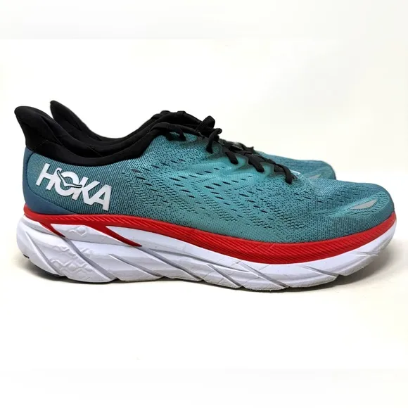 Hoka One One Clifton 8 Athletic Sneaker Blue Orange Mens 12.5