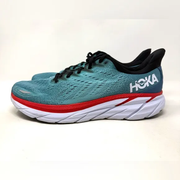 Hoka One One Clifton 8 Athletic Sneaker Blue Orange Mens 12.5