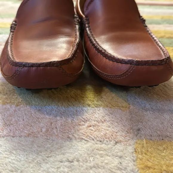HS Trask Seth Sheepskin Cognac Leather driving Moc Loafer Slip On Shoes size 9M