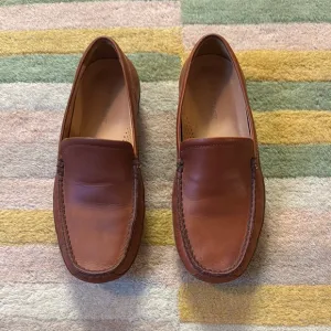 HS Trask Seth Sheepskin Cognac Leather driving Moc Loafer Slip On Shoes size 9M