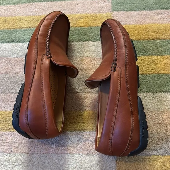 HS Trask Seth Sheepskin Cognac Leather driving Moc Loafer Slip On Shoes size 9M