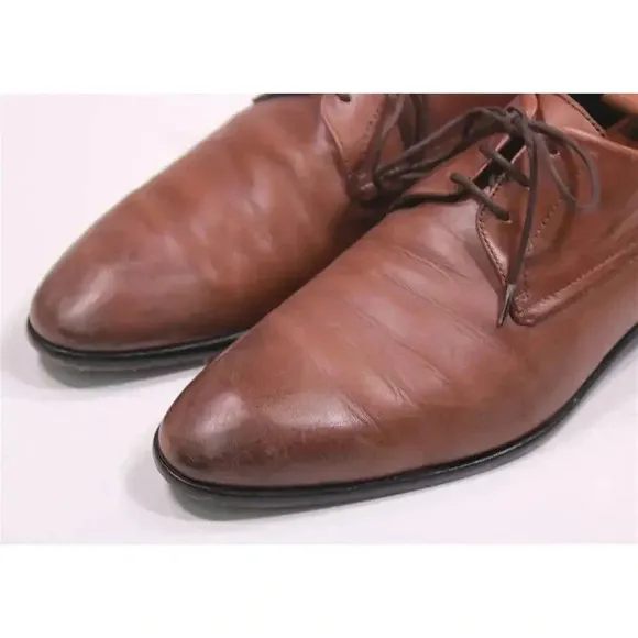 Hugo Boss Red Label Brown Plain Toe Oxford Leather Dress Shoes Men's US 8