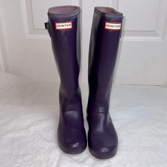 Hunter Boots Matte Purple Eggplant Women’s Tall Rain Boots - Size 7/38