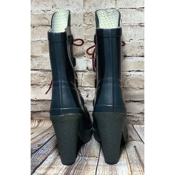 Hunter Gabby Lapin Rain Snow Boot US 5 EUR 35 / 36 Black Lace Up Platform