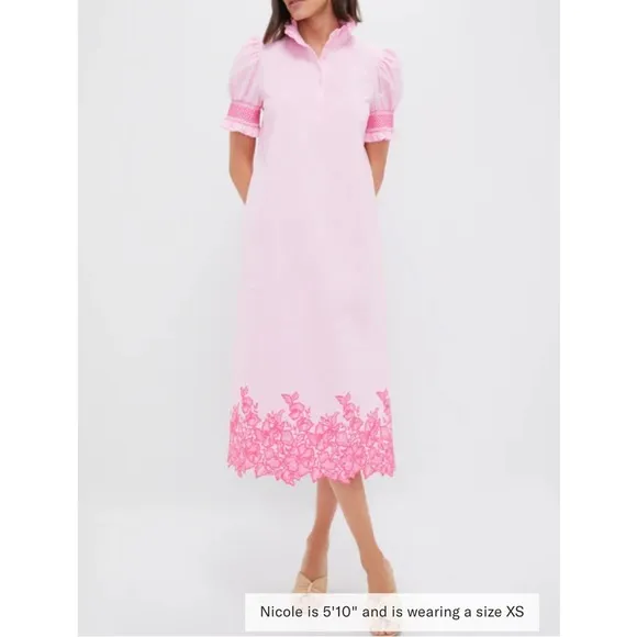 HYACINTH HOUSE Pink Embroidery Eliza Midi Dress