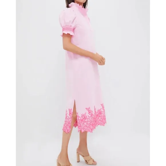 HYACINTH HOUSE Pink Embroidery Eliza Midi Dress