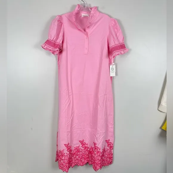 HYACINTH HOUSE Pink Embroidery Eliza Midi Dress
