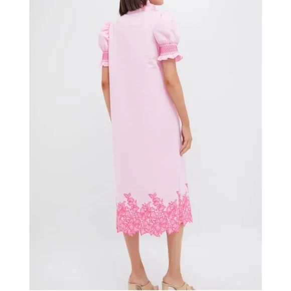HYACINTH HOUSE Pink Embroidery Eliza Midi Dress