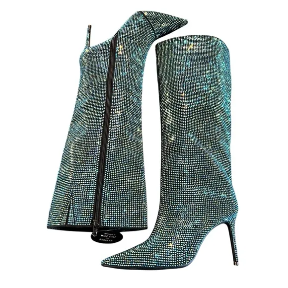 I.N.C. International Concepts Havannah Knee High Boots Green Bling Size 9.5