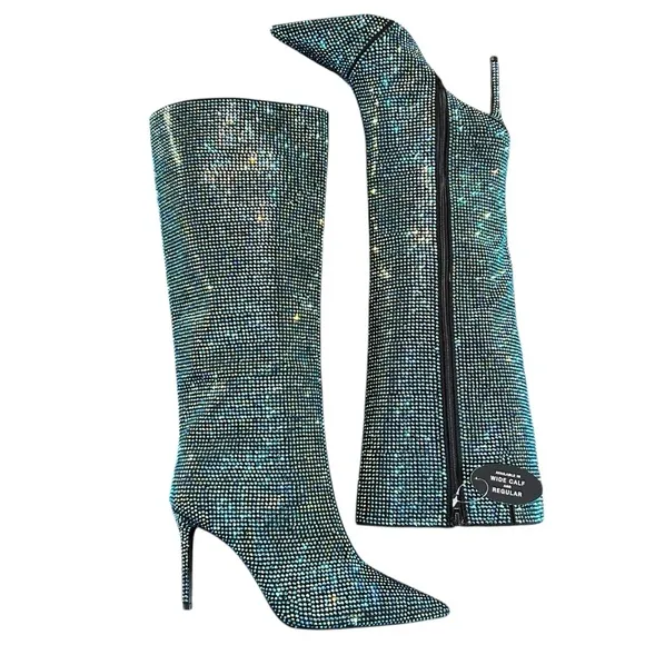 I.N.C. International Concepts Havannah Knee High Boots Green Bling Size 9.5