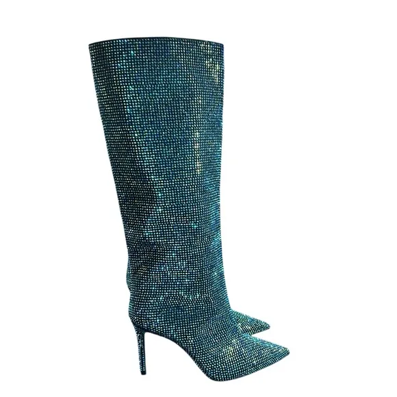 I.N.C. International Concepts Havannah Knee High Boots Green Bling Size 9.5