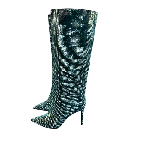 I.N.C. International Concepts Havannah Knee High Boots Green Bling Size 9.5