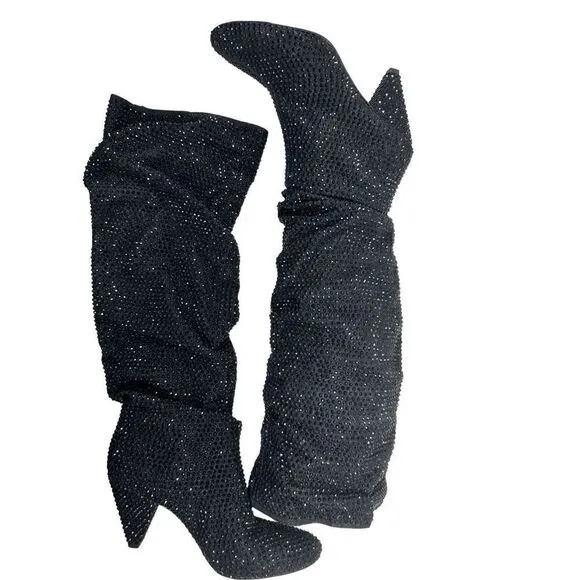 INC International Concepts Women's Gerii3 Rhinestone Knee High Boots Size 8.5 🛑