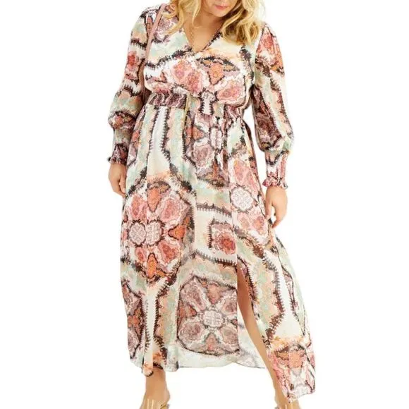 INC Plus Size Smocked Puff Sleeve Maxi Dress Size 3X