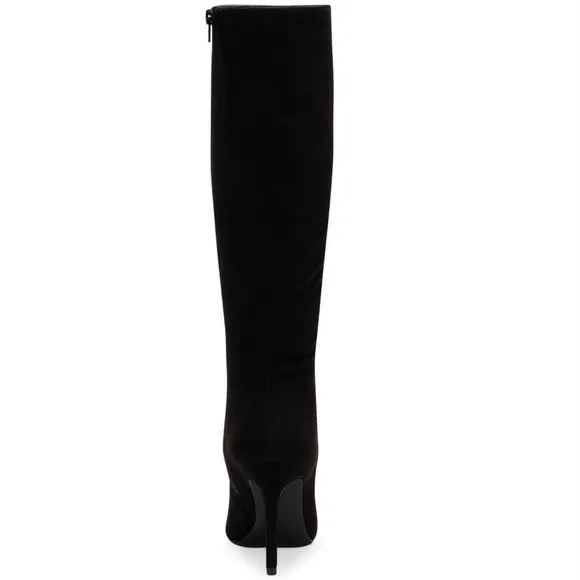 INC Rajelf Knee-High Boots Black Suede Pointed Toe Stiletto Heel Wide Calf - 8WC