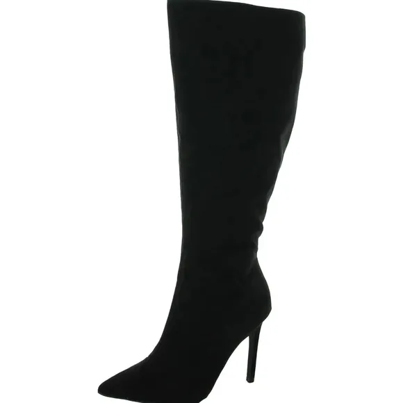 INC Rajelf Knee-High Boots Black Suede Pointed Toe Stiletto Heel Wide Calf - 8WC