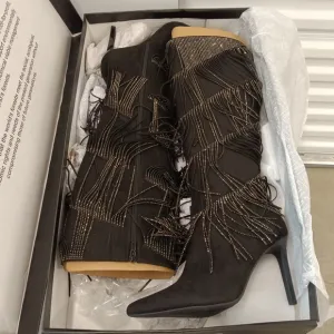 Inc Shyn Fringe Bling Tassel Women Tall Boots Black