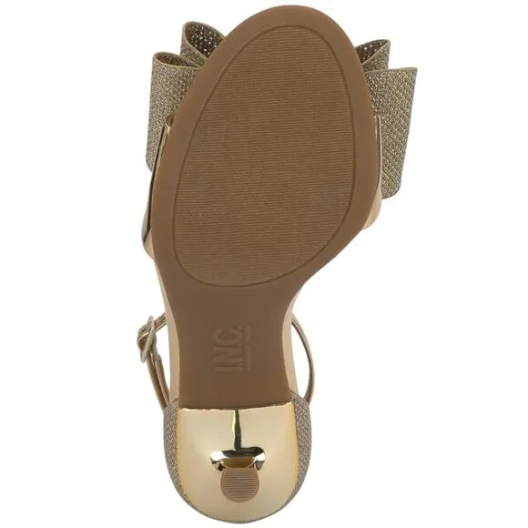 INC Women's Naasira Bow Dress Sandals Gold Glitter Size 7
