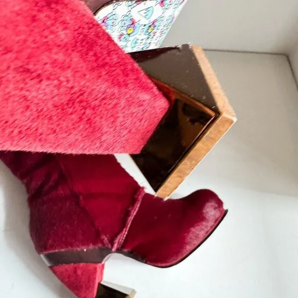 Irregular Choice Cow Skin Burgundy OXBlood Knee High Unique Heel Boots 38