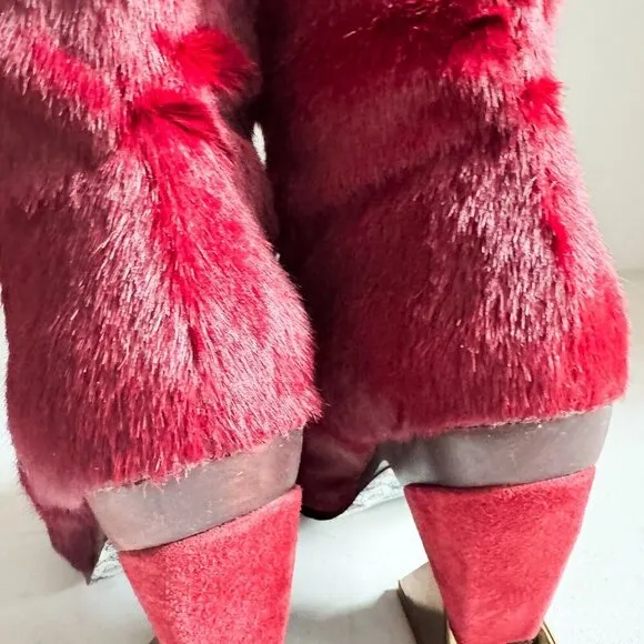 Irregular Choice Cow Skin Burgundy OXBlood Knee High Unique Heel Boots 38