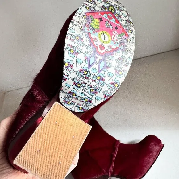 Irregular Choice Cow Skin Burgundy OXBlood Knee High Unique Heel Boots 38