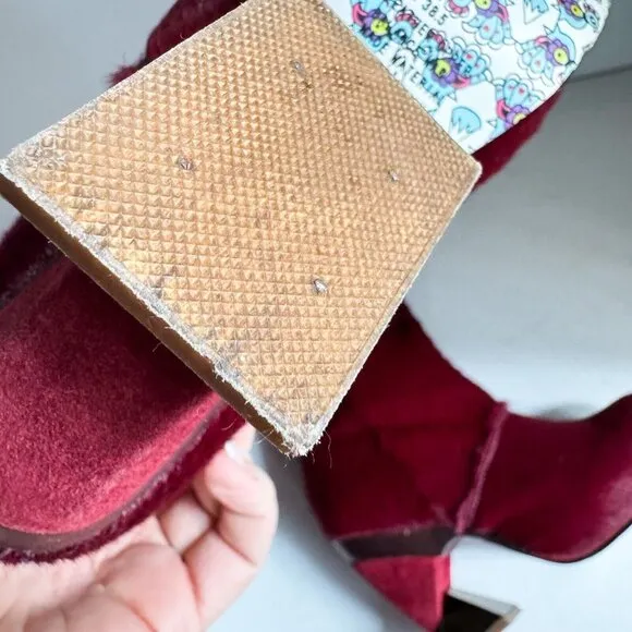 Irregular Choice Cow Skin Burgundy OXBlood Knee High Unique Heel Boots 38